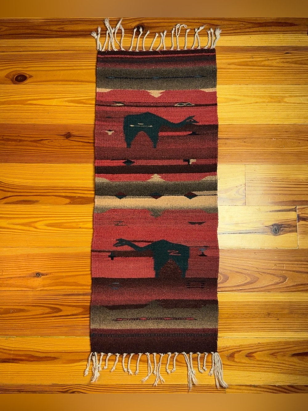Vtg Zapotec Handmade Woven Wool Tapestry Table Runner Oaxaca Mexico